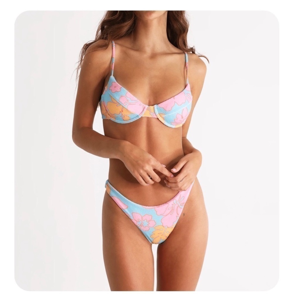 NWT Aurelle Floral Blue and Pink Bikini Set